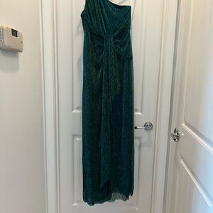 Lulu's Dark Green One-Shoulder Dress
